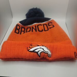 Denver Broncos Cuff Pom Knit Hat Beanie Winter Orange Blue - New Era NFL